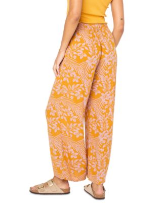 Juniors' Floral-Print Midnight Avenue Crinkled Pull-On Pants