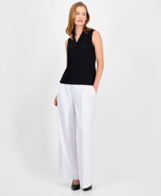 Petite Pleated V-Neck Top