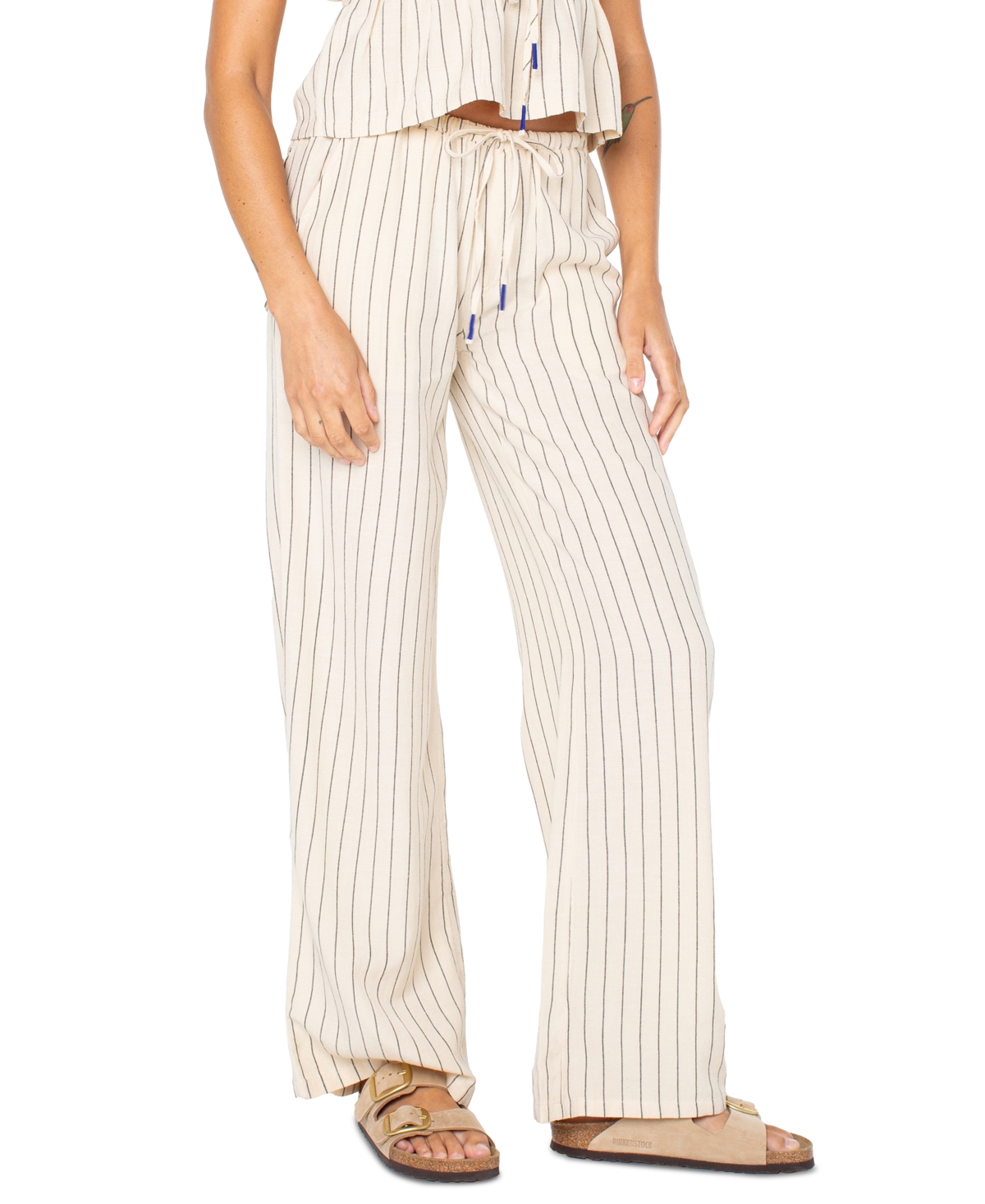 Roxy Juniors' Iyla Striped Wide-leg Pull-on Pants In White