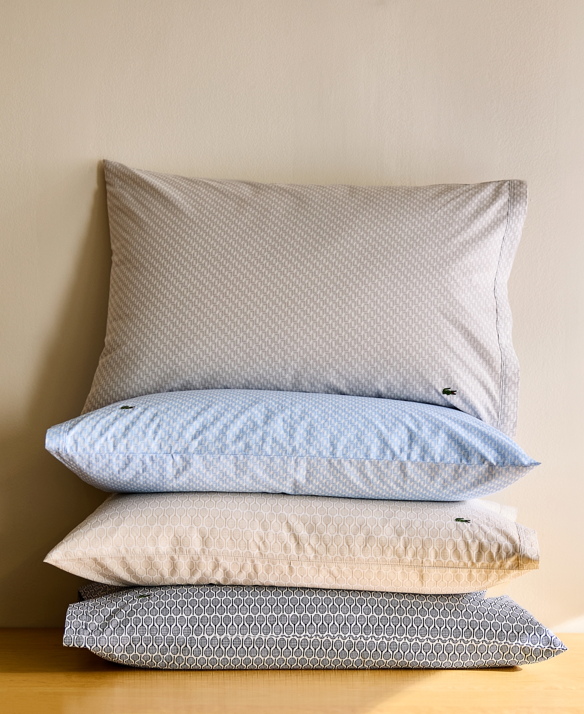 Lacoste Mini Geo Logo 200-thread Count Cotton 3-pc. Sheet Set, Twin In Gray