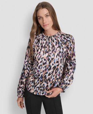 DKNY - Women's Printed Ruffle Edge Blouse