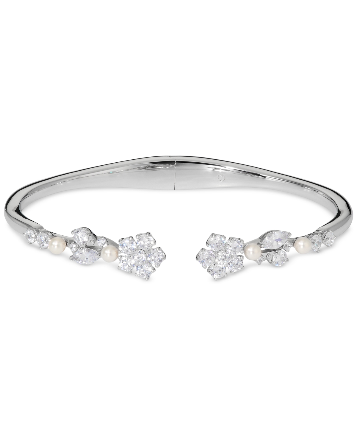 Cubic Zirconia & Imitation Pearl Flower Cuff Bracelet, Exclusively at Macy's - Rhodium