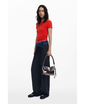 Women's Medium metallic flap bag with 3D logo