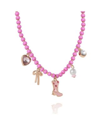 Charm Necklace & Earrings Set - Pink & Gold Western Style