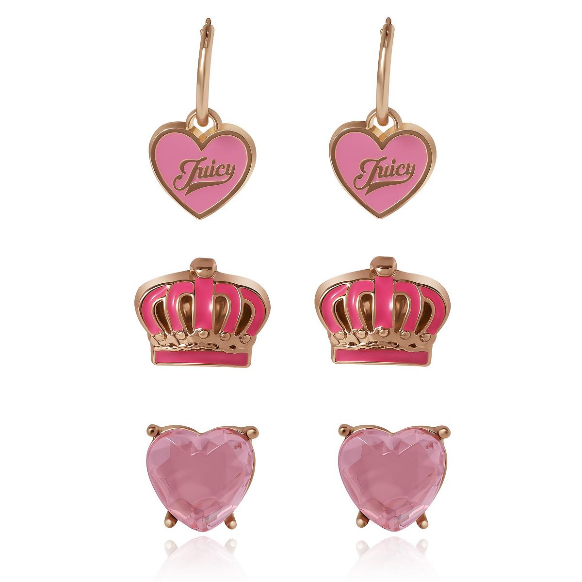 Juicy Couture Kids 3페어 귀걸이 세트 스타일리시 스터드 컬렉션