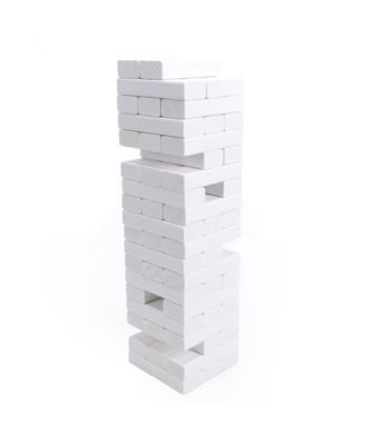 White Wooden Blocks Stacking Tower Game with White Wooden Box, 12 in.