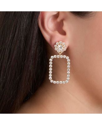 Gold-Tone Pave Rectangle Drop Earrings
