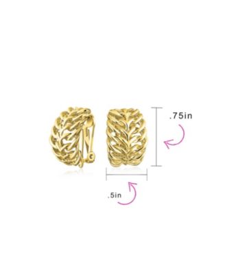 Set of 2 Open Weave Leaf Design Clip-On Earrings For Non-Pierced Gold Plated