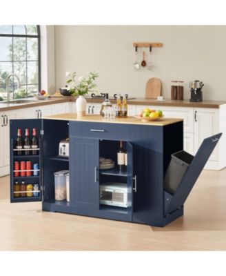 53"W Spice Rack, Drawer, Tilt-Out Trash Bin, Adjustable Shelves Kitchen Island