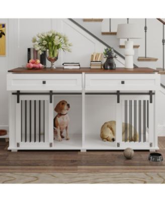 63" Double Dog Crate Furniture with Drawers & Divider