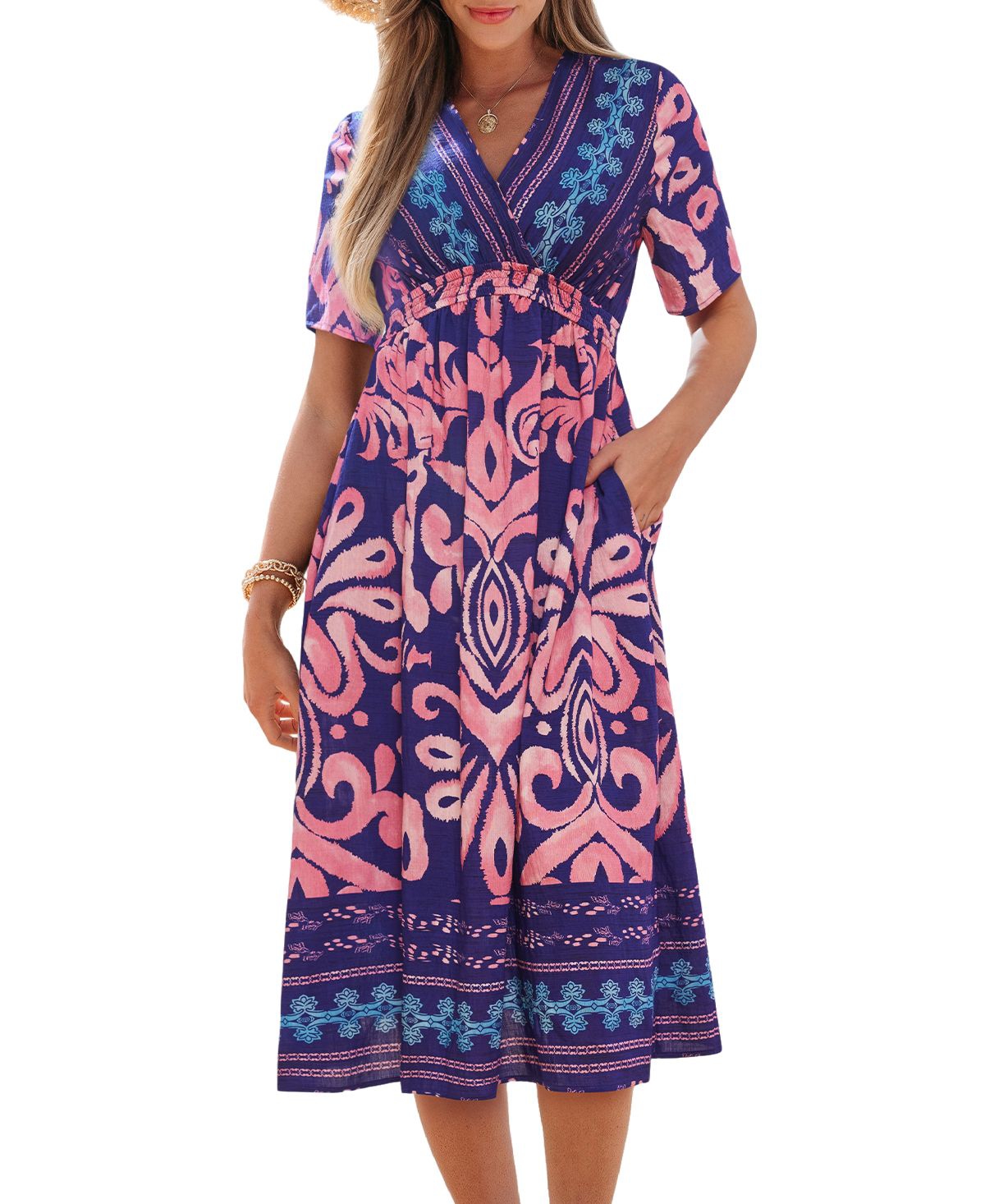 Women's Radiant Garden Ornate Midi Beach Dress - Purple