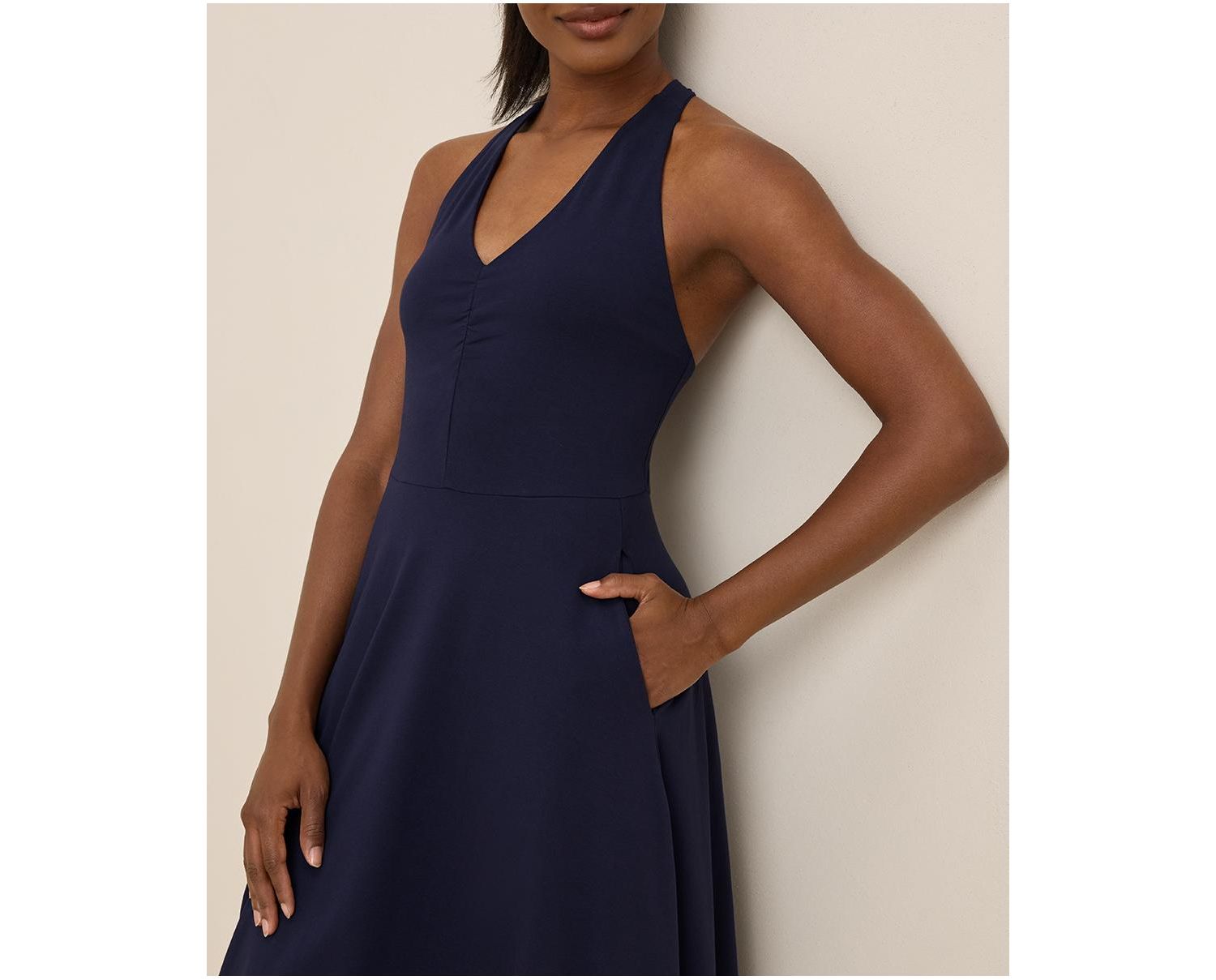 Women's Fit & Flare Gathered Halter Dress