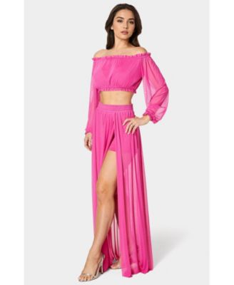Women's High Slit Two Piece Mesh Dress
