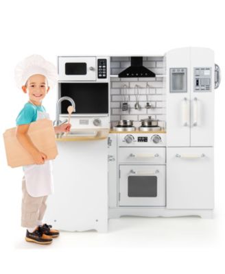 Wooden Kid's Corner Kitchen Playset with Stove for Toddlers