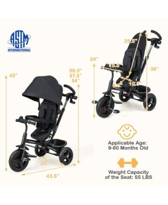 4-in-1 Baby Tricycle Toddler Trike w/ Reversible Seat Canopy & Push Handle