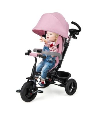 4-in-1 Baby Tricycle Toddler Trike w/ Reversible Seat Canopy & Push Handle