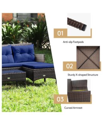 Set of 3 3-Seat Sofa Cushioned Table Rattan Furniture Set Garden Patio