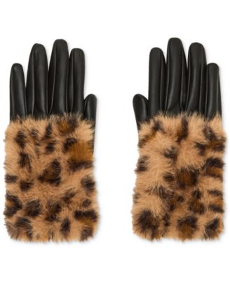 Steve Madden - Printed Faux-Fur-Cuff Faux-Leather Gloves