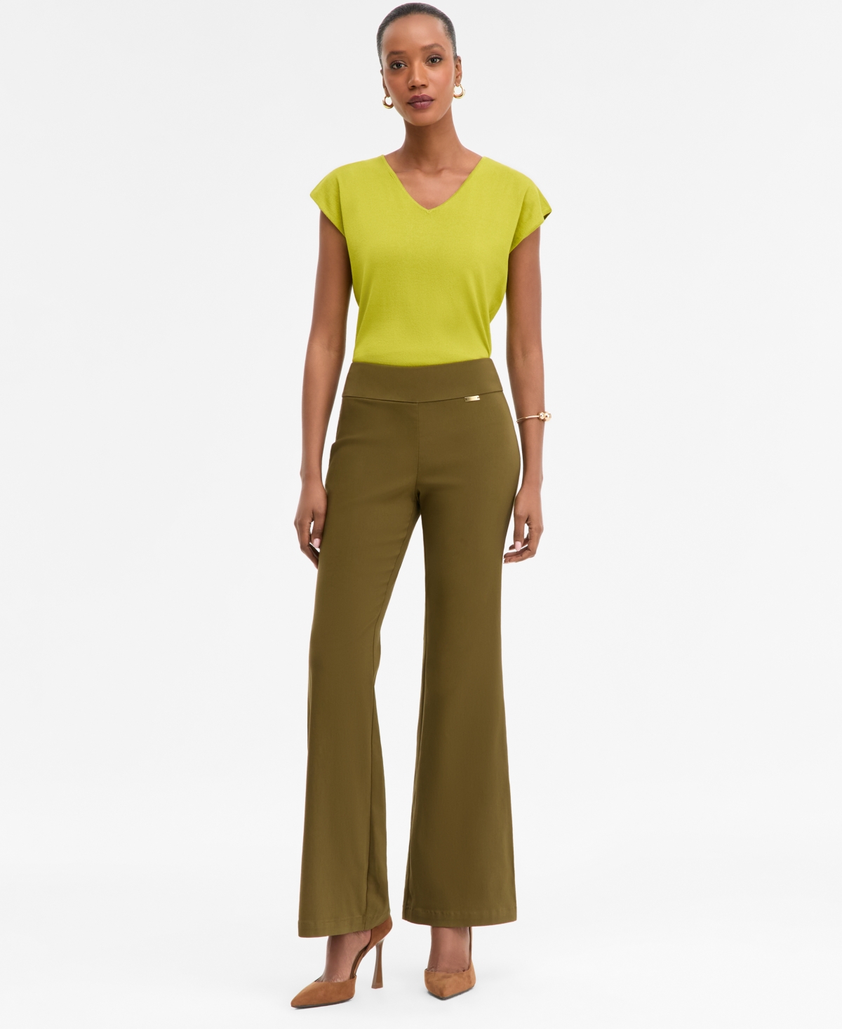 I.n.c. International Concepts Women's Flared-Leg Pull-On Pants, Exclusively at Macy's - Dark Olive