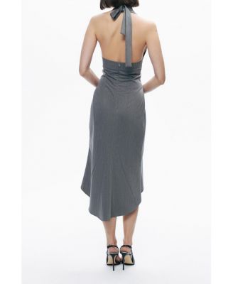 Women's Tie Neck Asymmetrical Midi Dress
