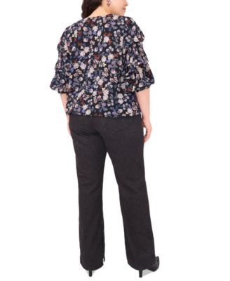 売れ筋商品|||スタイルアンドコー カットソー トップス レディース Plus Size Printed V-Neck Top, Exclusively at Macy's Milo Atomic Orange Vince Camuto Women's Plus Size Printed V-Neck Bubble Sleeve