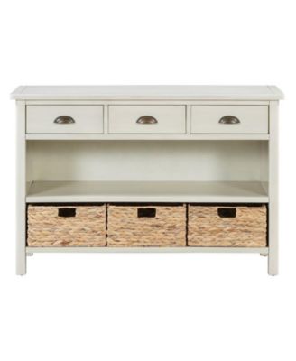 CASAINC Console Table Cabinet with 3 Storage Drawers 3 Water Hyacinth Woven Baskets