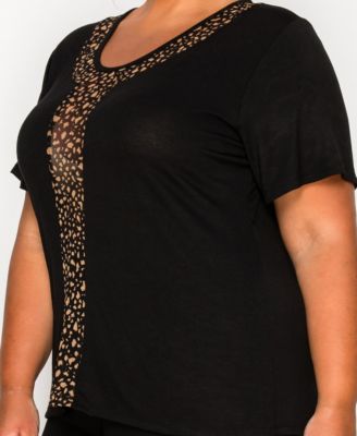 Plus Size Pebble Mesh Inset Short Sleeve Top