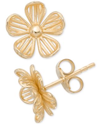 Polished Openwork Flower Stud Earrings in 10k Gold