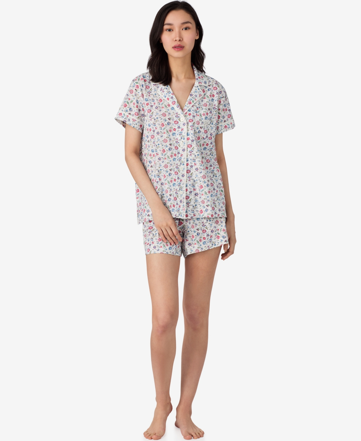 Short Sleeve Notch Collar Boxer Pajama Set - Disty Bouqet