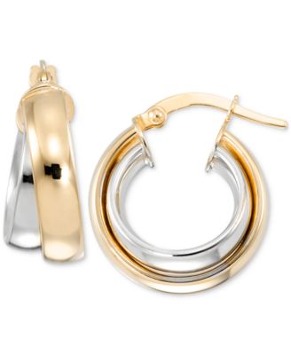 Polished Extra-Small Interlocking Hoop Earrings in 10k White & Yellow Gold, 0.39"