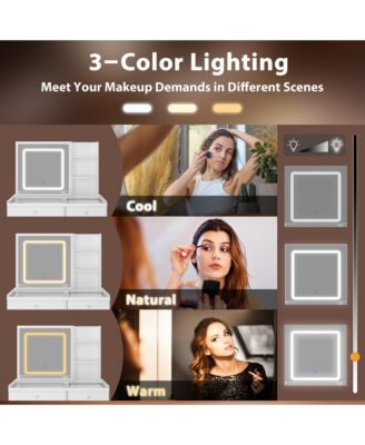 White Wood Makeup Vanity Set Dressing Desk with Glass Top