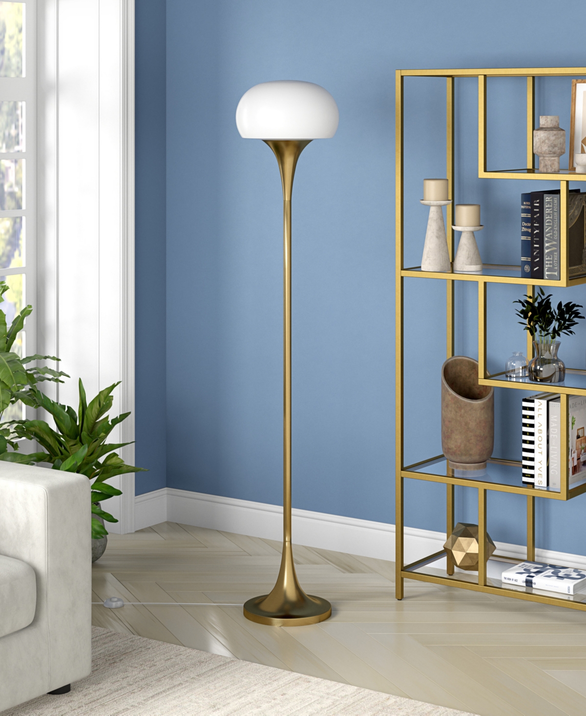 Hudson & Canal Aleister 66.63" Metal Torchiere Floor Lamp With Glass Shade