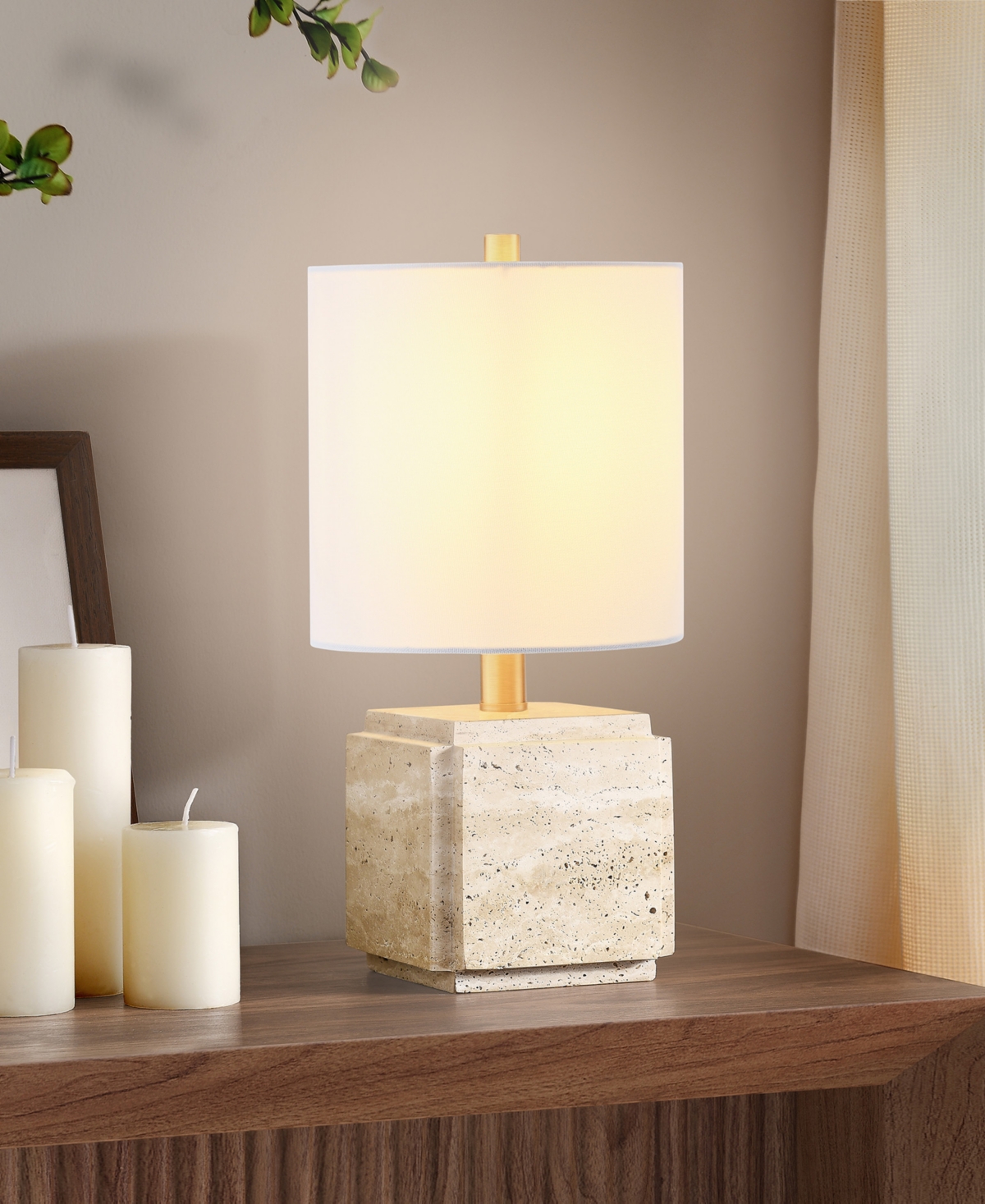 Hudson & Canal Pacha 15.5" Metal Stone Table Lamp With Fabric Shade