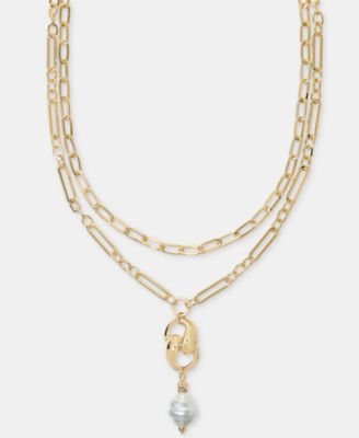 I.N.C. International Concepts - Imitation Pearl Charm Layered Lariat Necklace, 16" + 3" extender