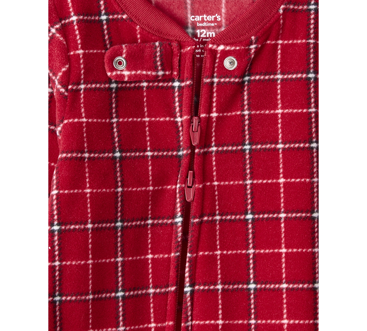 Carter's Baby Boys Plaid-print Fleece Loose-fit 1-piece Footed Pajamas In Red