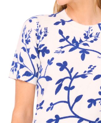 Women's Printed Vines Short Sleeve Sweater
