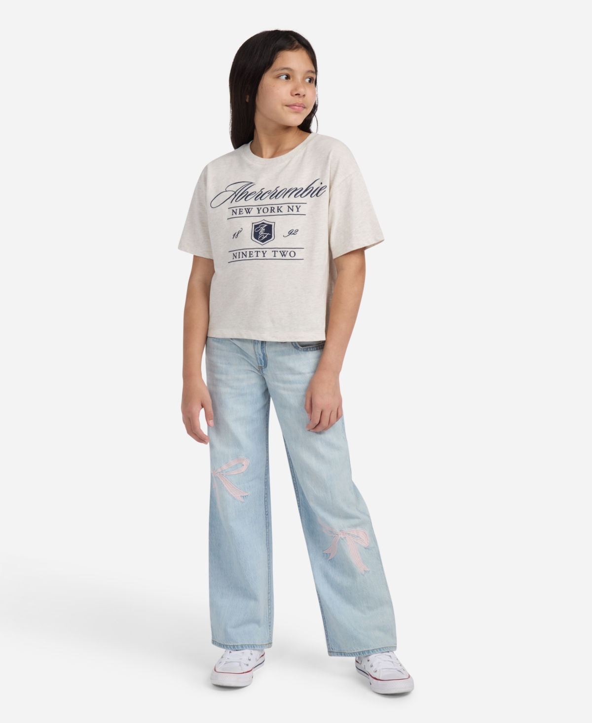 Abercrombie Girls Low-rise Embroidered Baggy Jeans In Blue