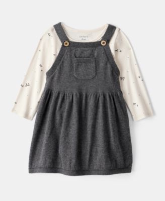 Carter's - Baby Girls Cotton Bow-Print Long-Sleeve Bodysuit & Jumper Dress, 2 Piece Set