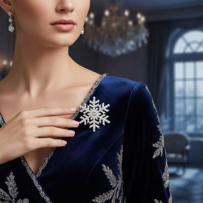 Christmas Crystal Simulated White Pearl Snowflake Brooch Scarf Pin