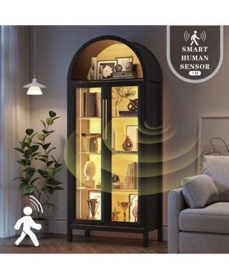 72.8" Glass Door Display Cabinet, 5-Tier with Motion LED