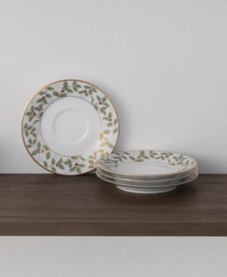 Holly & Berry Gold Set of 4 Saucers, 6"
