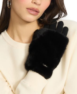 Faux-Fur-Cuff Cozy Knit Gloves