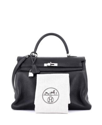 Pre-Owned Hermes Kelly 35 Handbag Black Clemence with Palladium Hardware