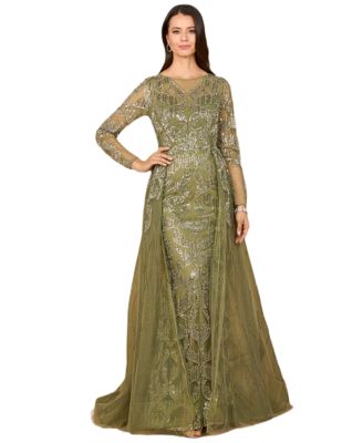 Women's Long Sleeve Gown with Overskirt & High Neck