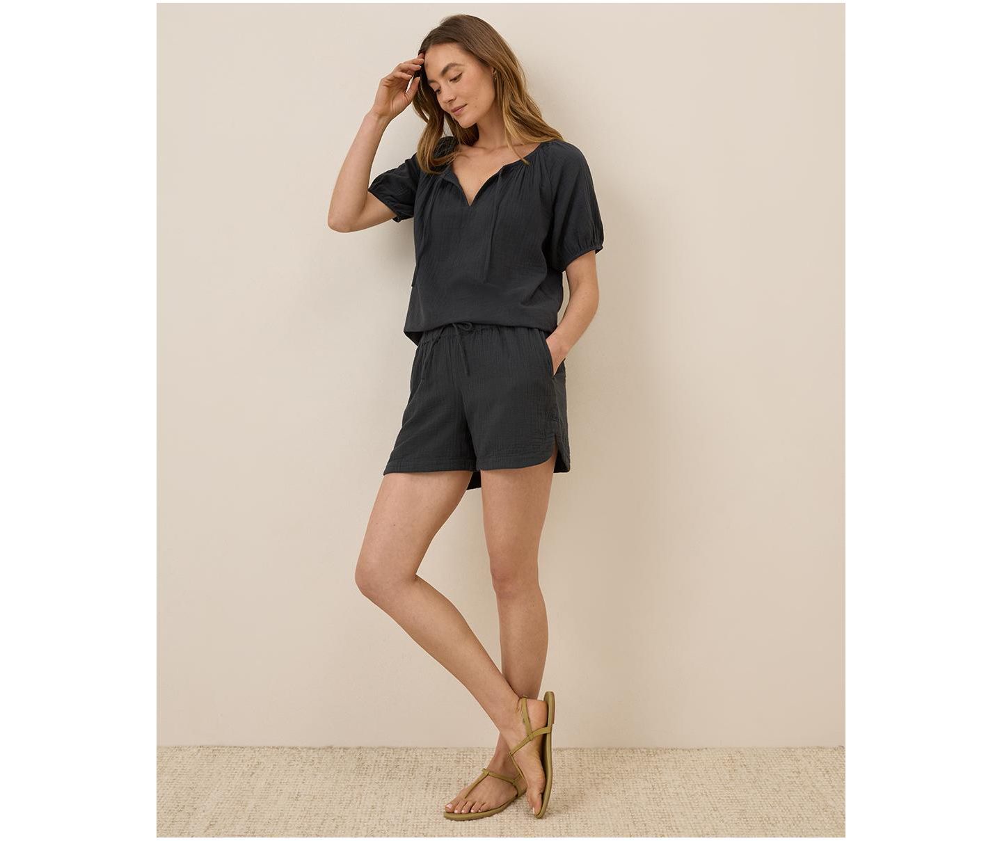 Женский топ Pact Organic Cotton Coastal Double Gauze Boho Popover, цвет: Чёрный — фото 3