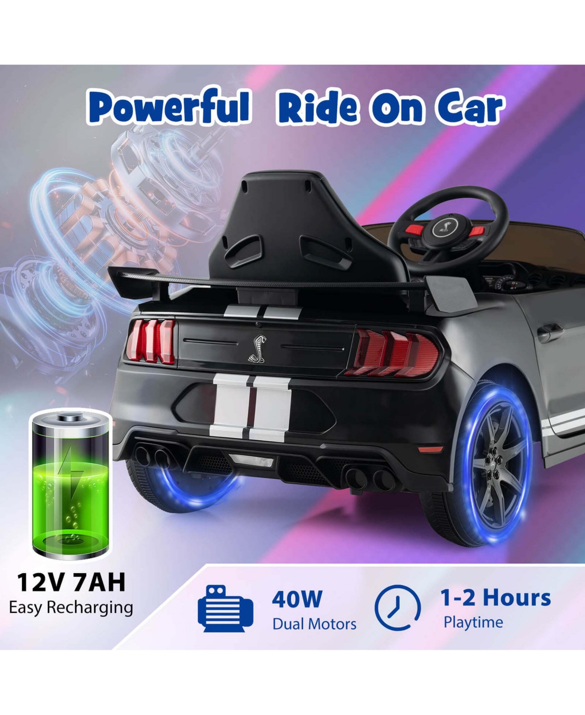 Gymax 12V Kids Ride on Car Licensed Ford Mustang Shelby GT500 w/ Remote Control