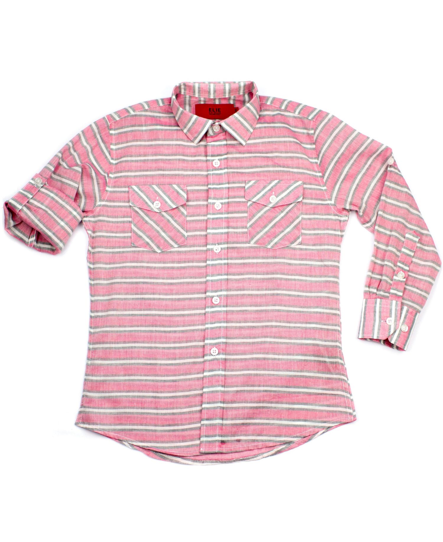 Little Boys Pink Slim Fit Striped Button-Down Shirt
