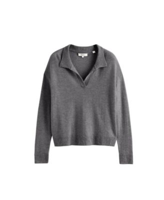 Women's Wool Cashmere Blend V Neck Collared Sweater