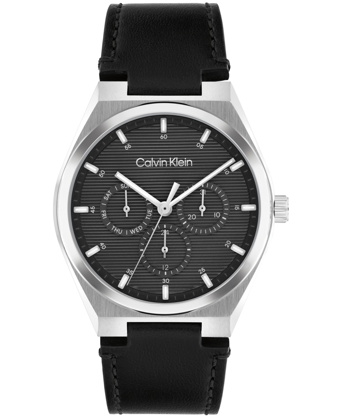 Men's Ck Motion Black Leather Strap Watch 39mm - Black