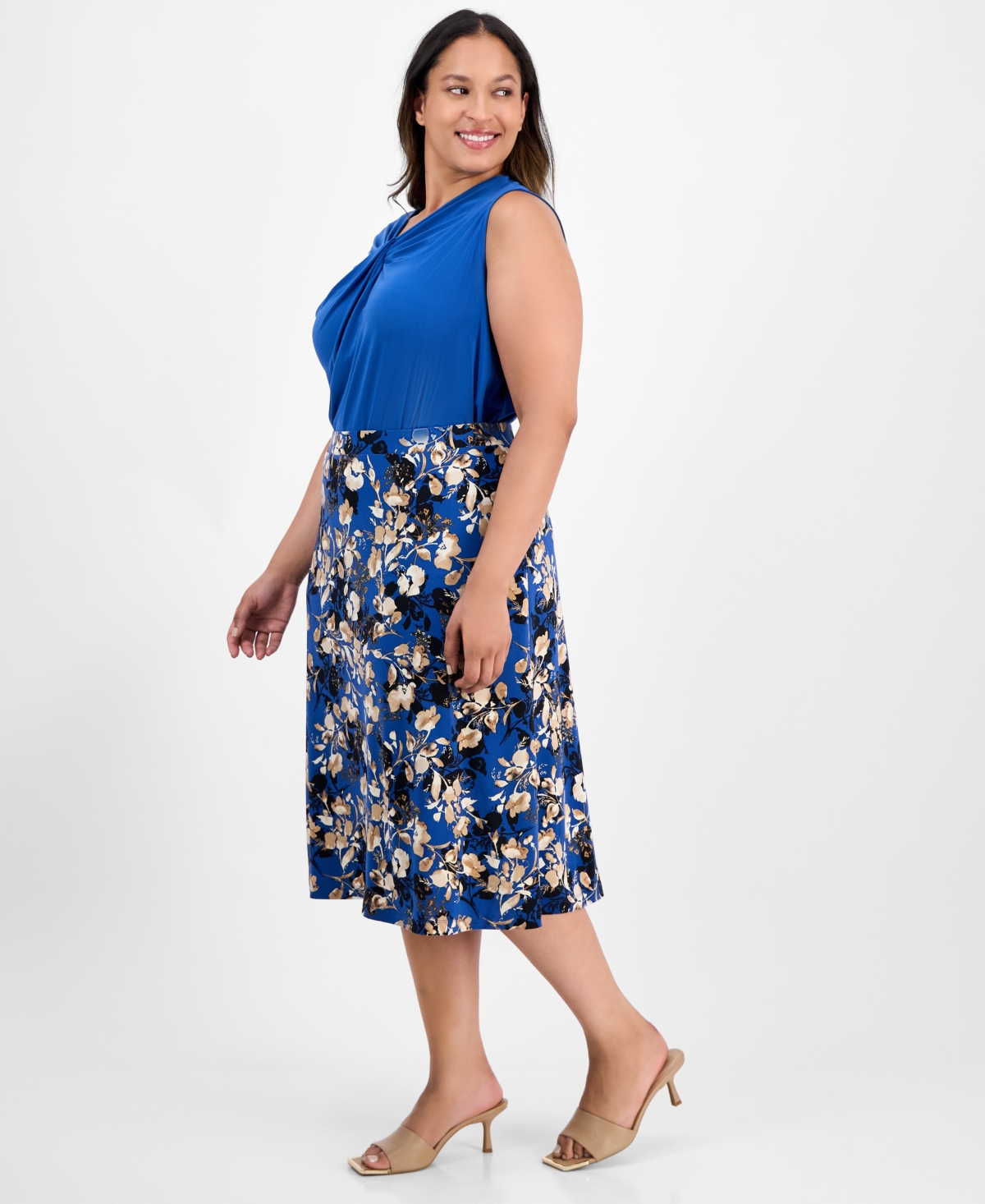 Kasper Plus Size Floral-print Midi Skirt